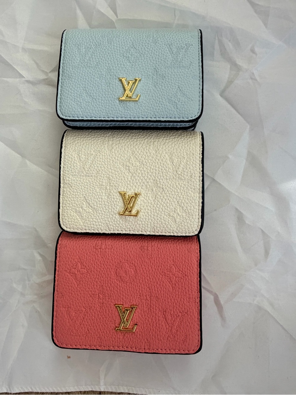 Source Unknown Mini Trifold Wallets in Light Blue, Cream & Coral